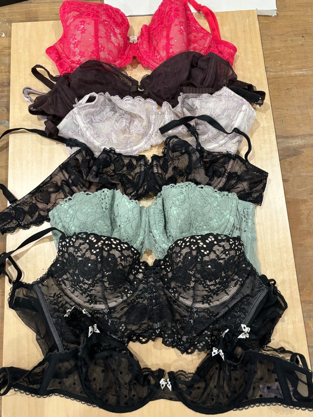 Victoria's Secret Lace Balconette Bra Set in Black, Mint, Pink, Cream & Brown